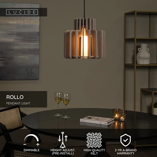 Lucide ROLLO - Pendant light - 1xE27 - Taupe - USP